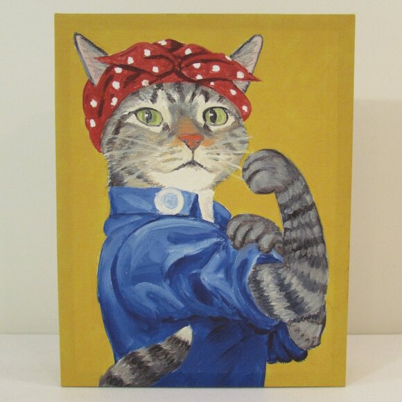 Carol Lew 'Rosie the Feline' Canvas Art Print 14"x11"x2.5" - Picture 1 of 14